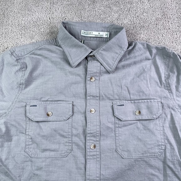 Criquet Shirt Mens Medium Grey Cotton Tencel Stretch Button Up Pockets - Picture 3 of 12